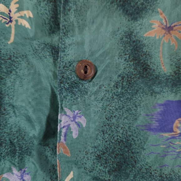 Silk Traders Button Shirt Mens Medium 100% Silk Short Sleeve Hawaiian Pocket - Picture 11 of 14